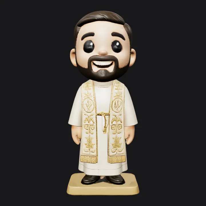 priest figurine in ceremonial robe. smooth edges, simple geometry, character, symmetric geometry.