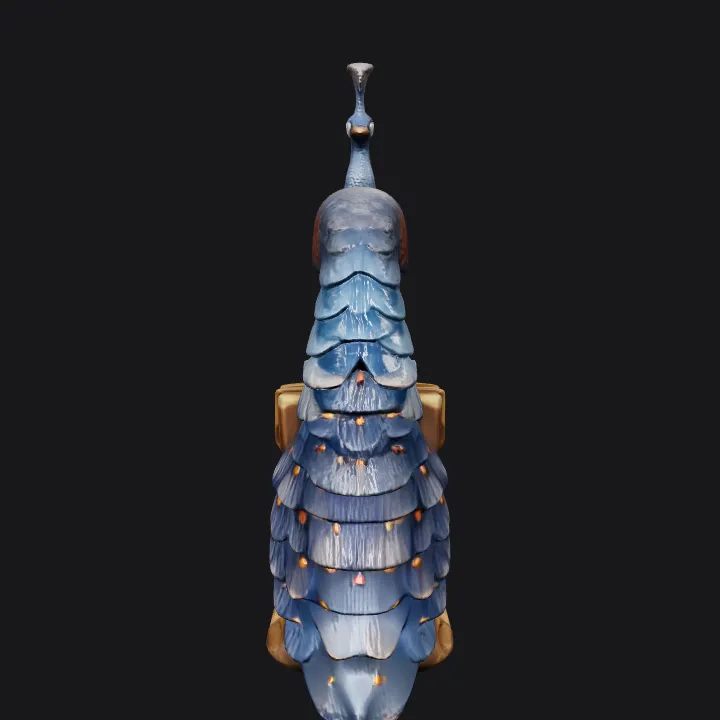 Two peacocks on a tree sculpture. complex geometry, smooth edges.