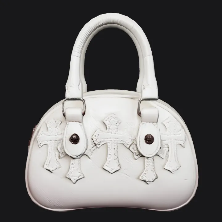 White handbag with cross designs. smooth edges, complex geometry, symmetric geometry.