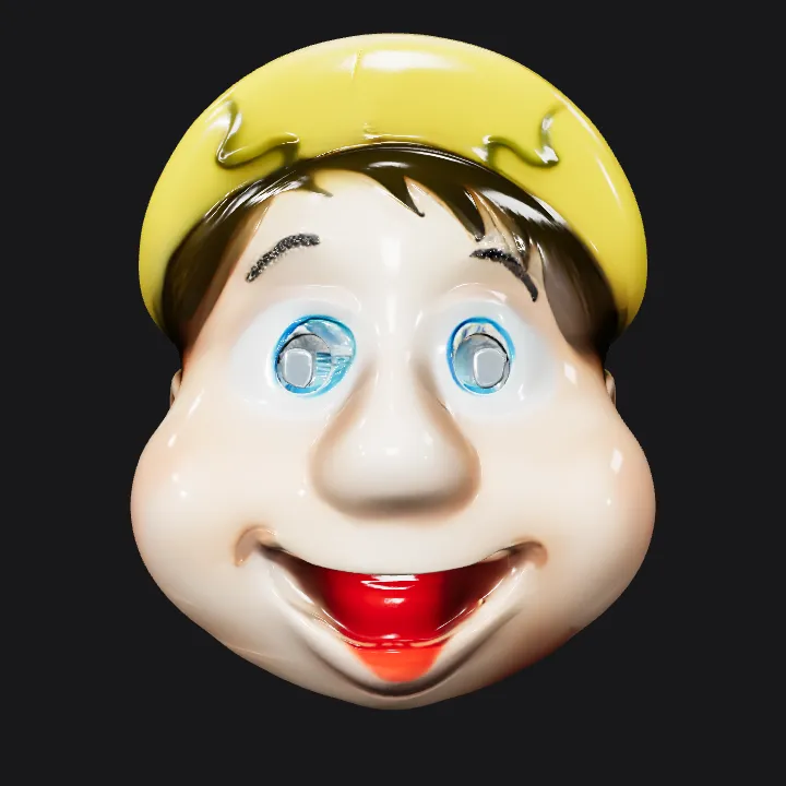 Colorful cartoon helmet on a figure. smooth edges, complex geometry, character.