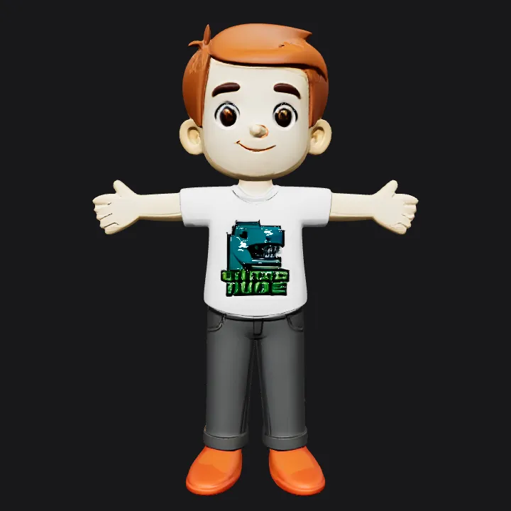 Cartoon boy in gamer t-shirt. smooth edges, simple geometry, game-ready, character, symmetric geometry.