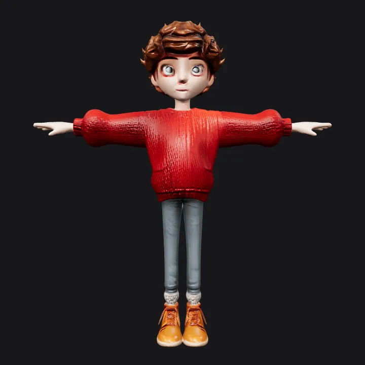 Stylized person in sweater and jeans. simple geometry, smooth edges, game-ready, character, symmetric geometry.