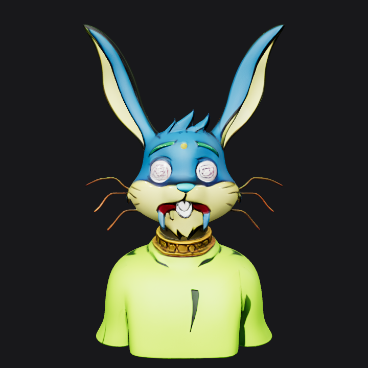 Cartoon rabbit character with fangs. sharp edges, complex geometry, character, symmetric geometry.