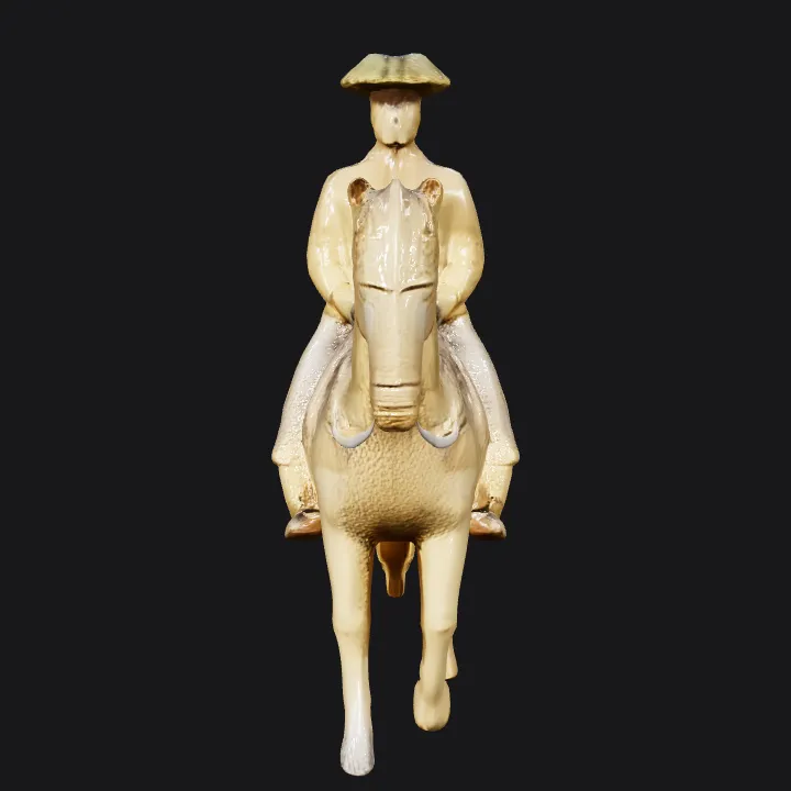 A person riding a horse statue. complex geometry, smooth edges, character.