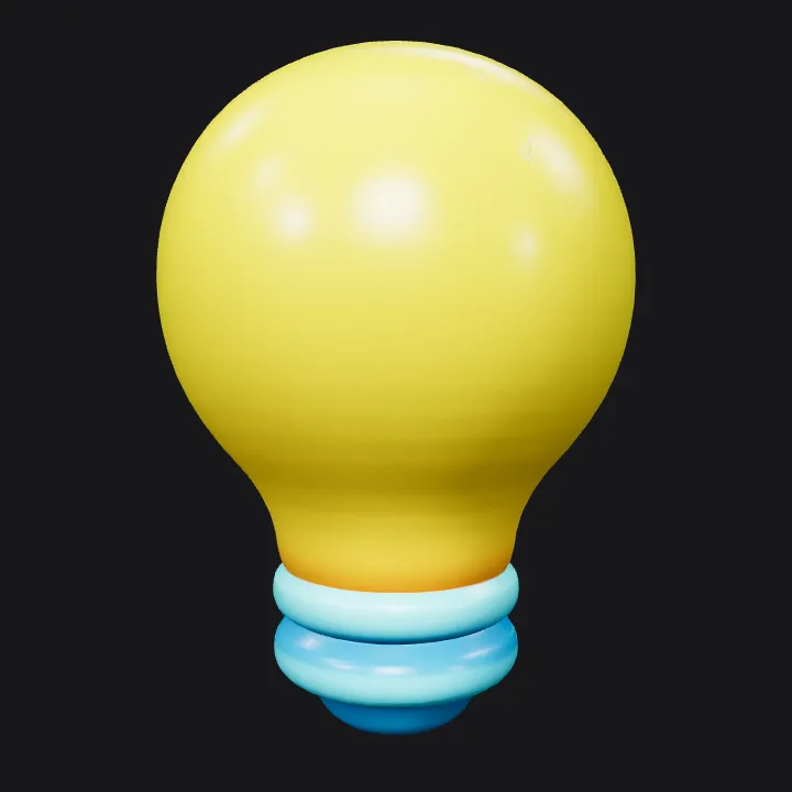 A cartoon yellow light bulb. smooth edges, simple geometry, game-ready, symmetric geometry.