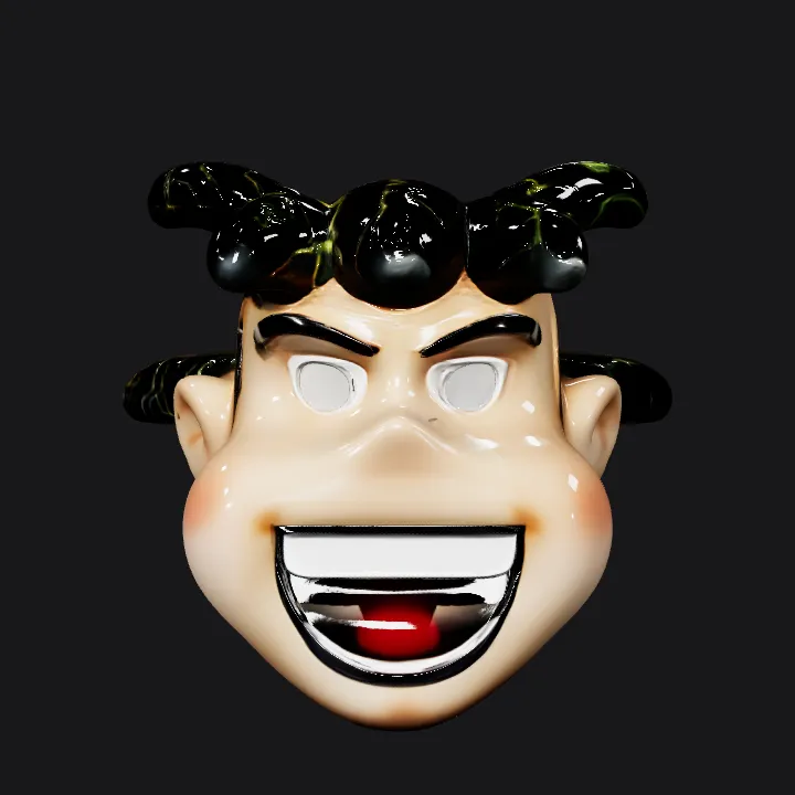 Black starfish-shaped object with human ear. smooth edges, complex geometry.