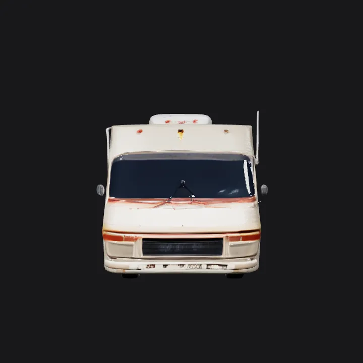 Back view of a recreational vehicle (RV). smooth edges, complex geometry.