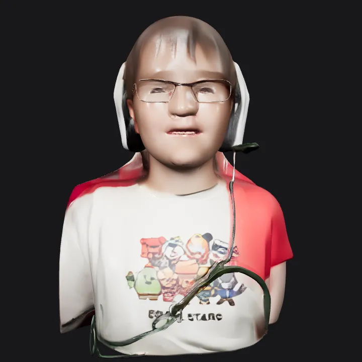 boy in red t-shirt raising one arm. smooth edges, complex geometry, character.