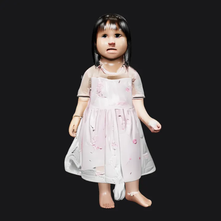 A small child in a pink dress. smooth edges, complex geometry, character, symmetric geometry.