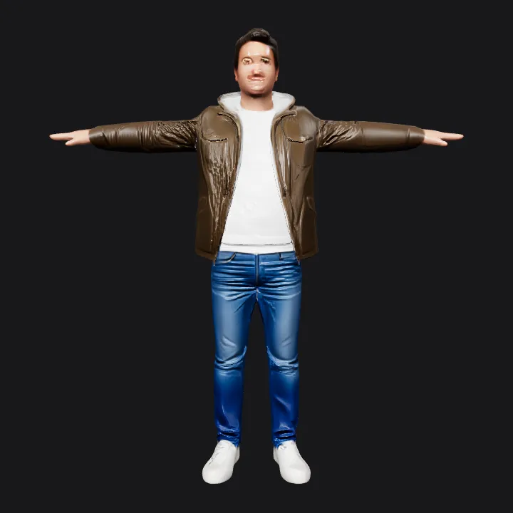 Man standing with arms outstretched, rear view. complex geometry, character, symmetric geometry.