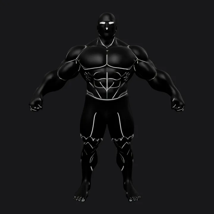 Muscular male character in shorts. sharp edges, complex geometry, character.