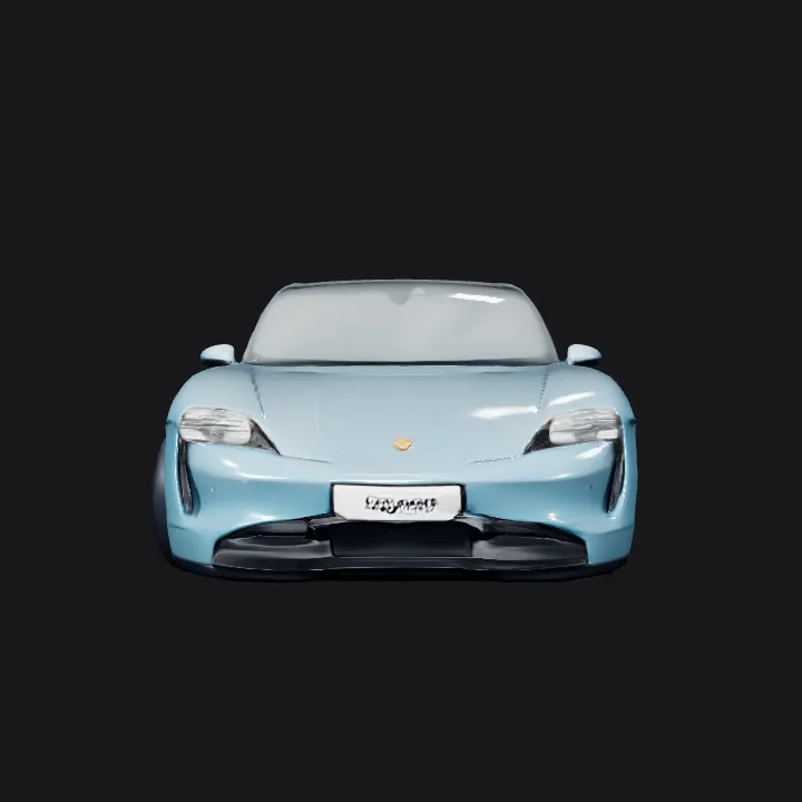 Light blue Porsche Taycan electric car. smooth edges, complex geometry, game-ready, symmetric geometry.