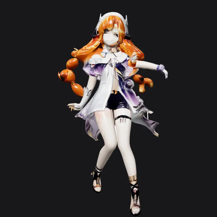 Anime-style girl with orange hair. complex geometry, game-ready, character.