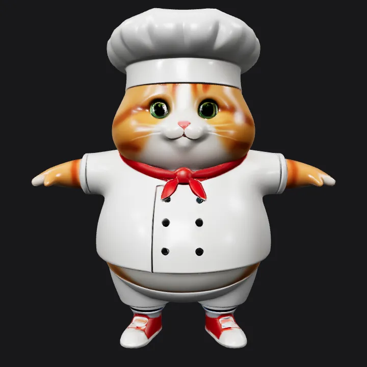 Cartoon chef character in uniform. smooth edges, complex geometry, game-ready, character, symmetric geometry.