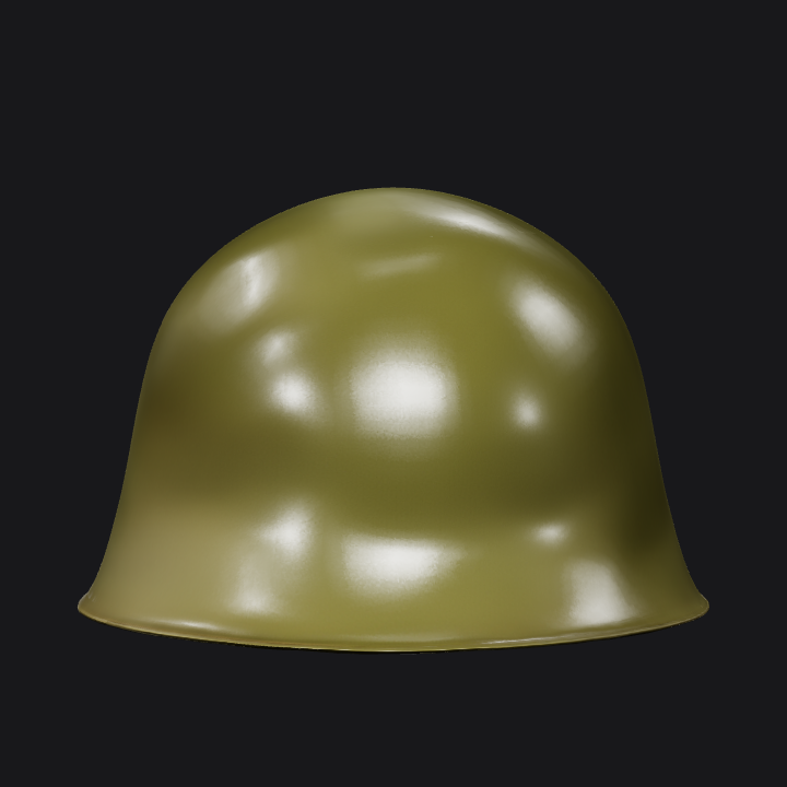 Green military helmet, front view. smooth edges, simple geometry, symmetric geometry.