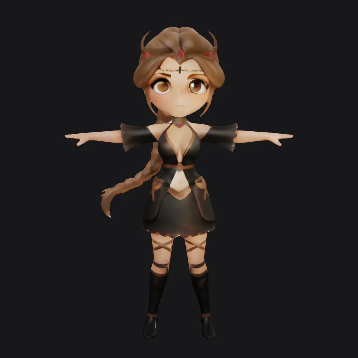 stylized female character in fantasy attire. smooth edges, complex geometry, game-ready, character.