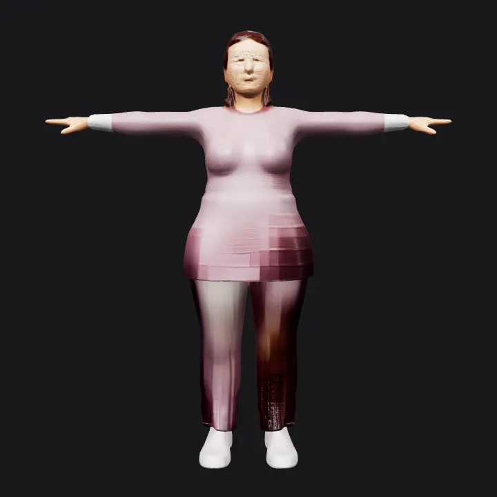 Person in long-sleeve shirt, standing. smooth edges, simple geometry, character, symmetric geometry.