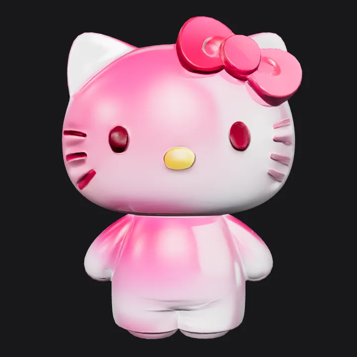 Hello Kitty cartoon character figurine. smooth edges, simple geometry, game-ready, character, symmetric geometry.