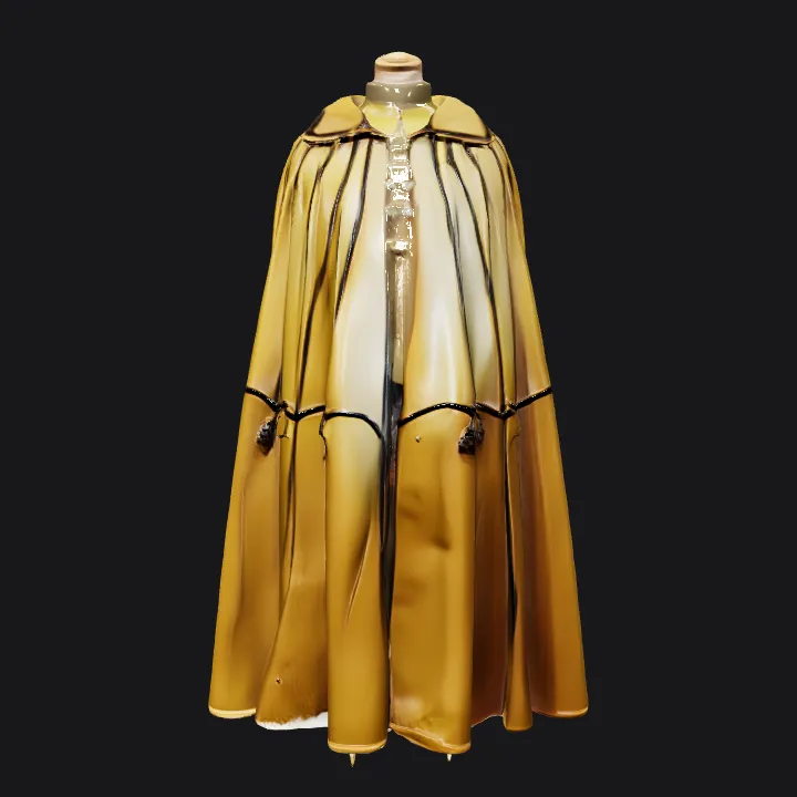 Medieval cloak displayed on a mannequin. smooth edges, simple geometry, symmetric geometry.