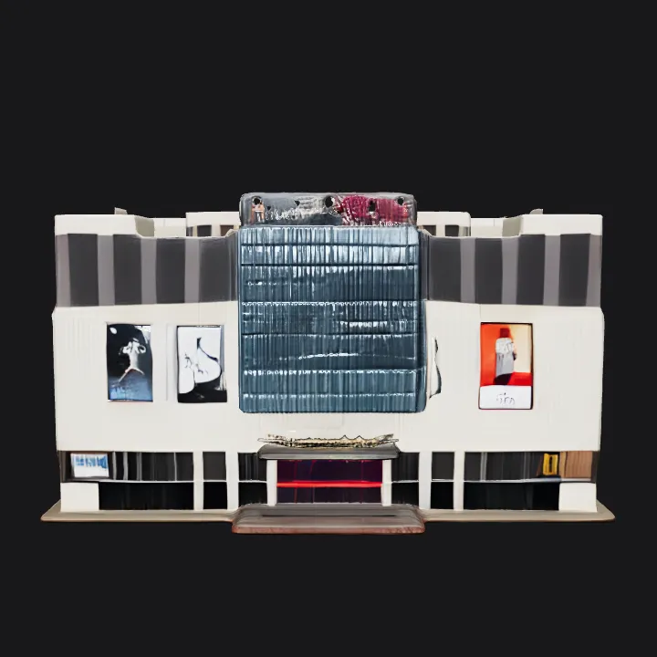 Modern shopping mall building exterior. sharp edges, complex geometry.