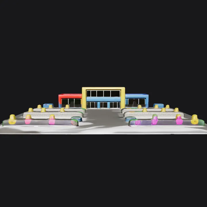 Supermarket with parking lot. sharp edges, simple geometry, symmetric geometry.