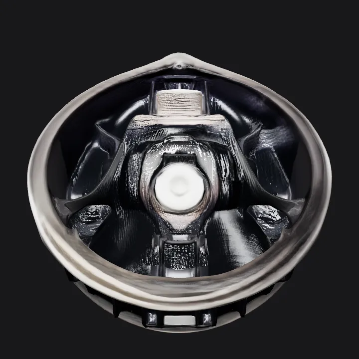 Plastic spool for electric trimmer line. smooth edges, complex geometry, symmetric geometry.