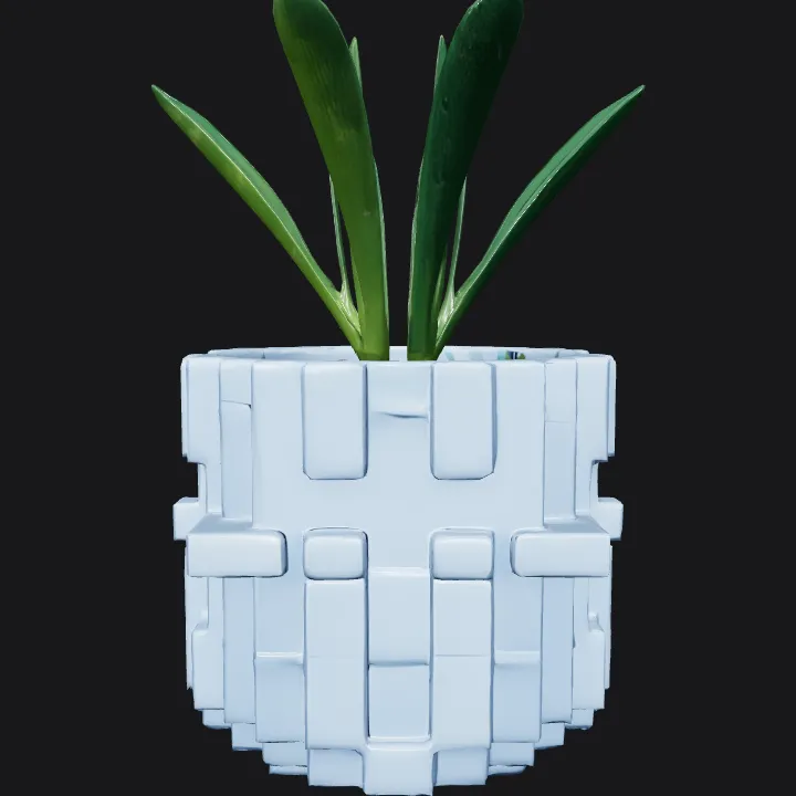 decorative geometric plant pot. sharp edges, complex geometry, symmetric geometry.