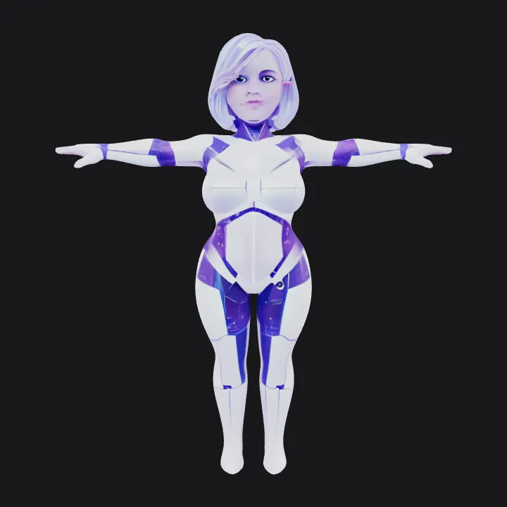 futuristic humanoid robot with glowing design. smooth edges, complex geometry, game-ready, character, symmetric geometry.