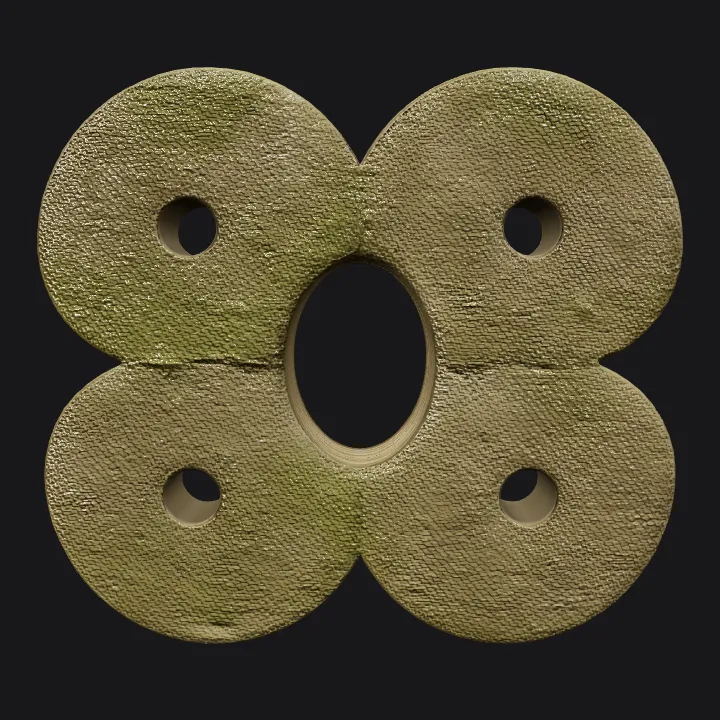 Round stone disc with central hole. smooth edges, simple geometry, symmetric geometry.