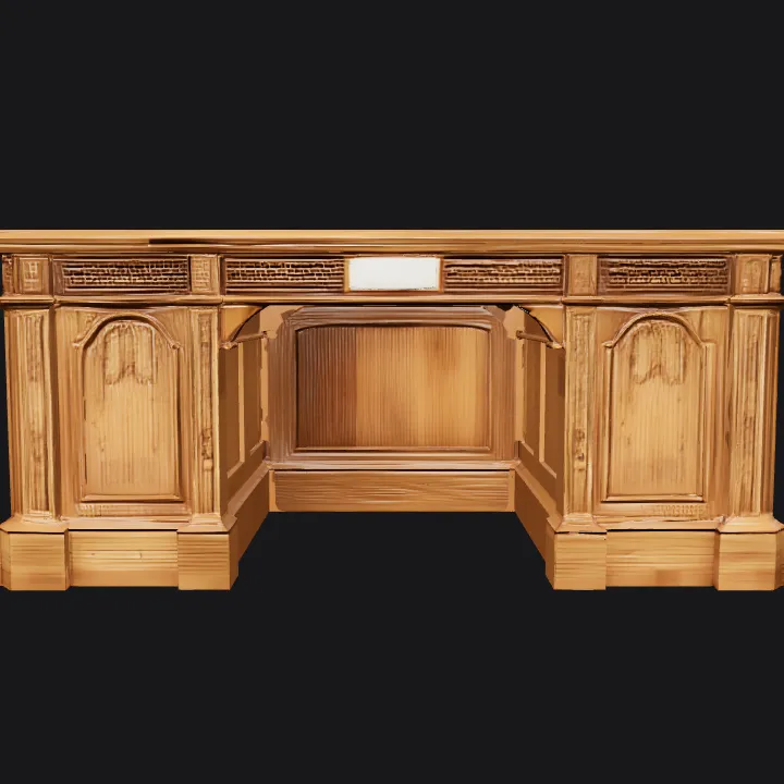 Wooden office desk with black tabletop. sharp edges, simple geometry, game-ready, symmetric geometry.