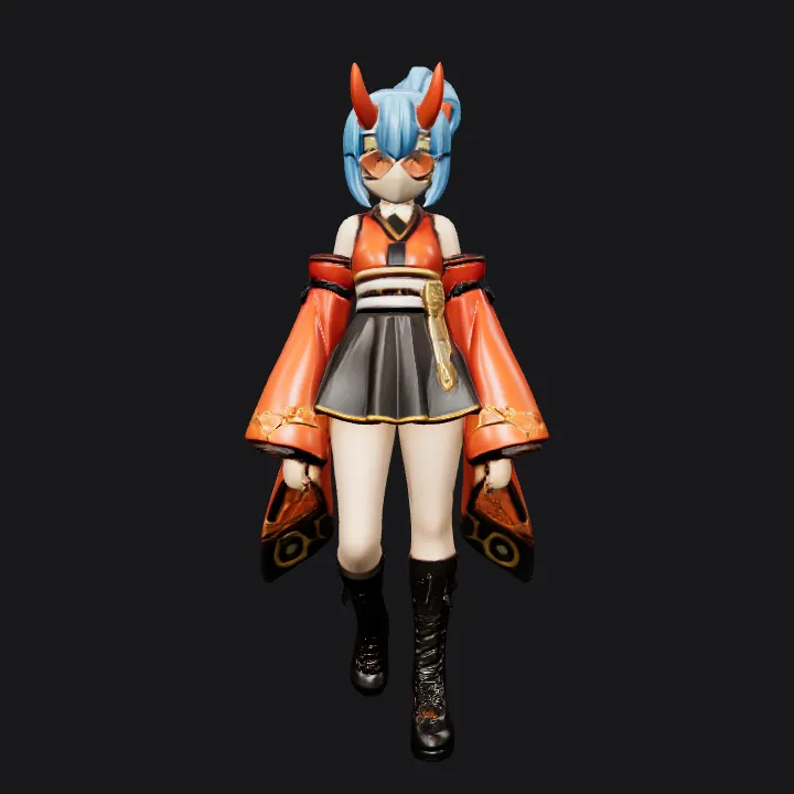 Anime girl figurine with blue hair. smooth edges, complex geometry, game-ready, character.