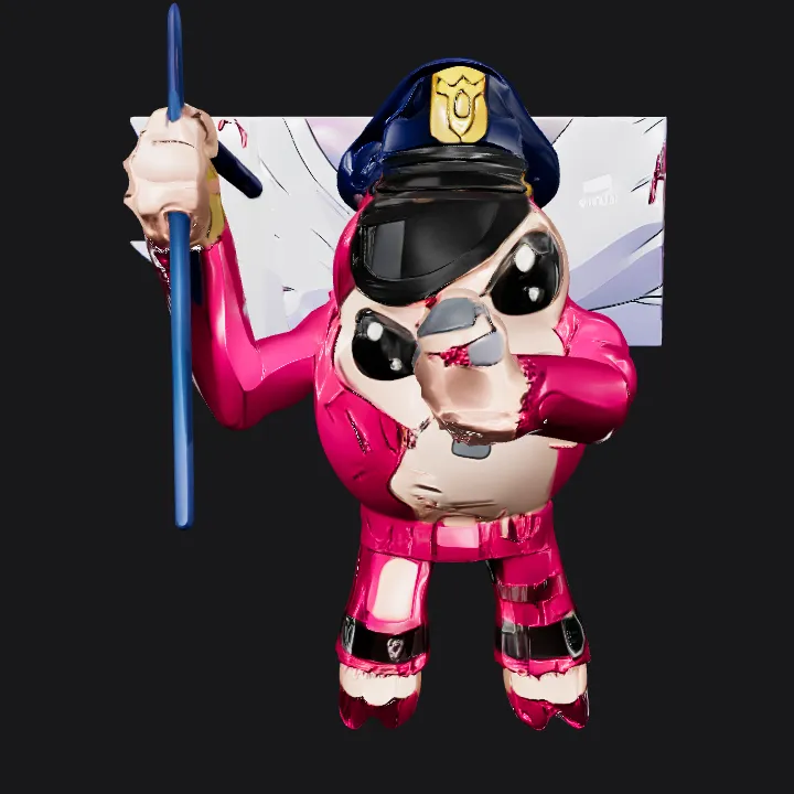 Flying creature in police uniform holding baton. complex geometry, character.