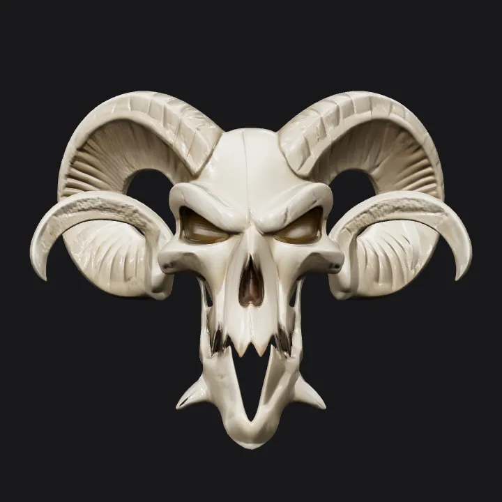Ram skull mask with horns. sharp edges, complex geometry, symmetric geometry.