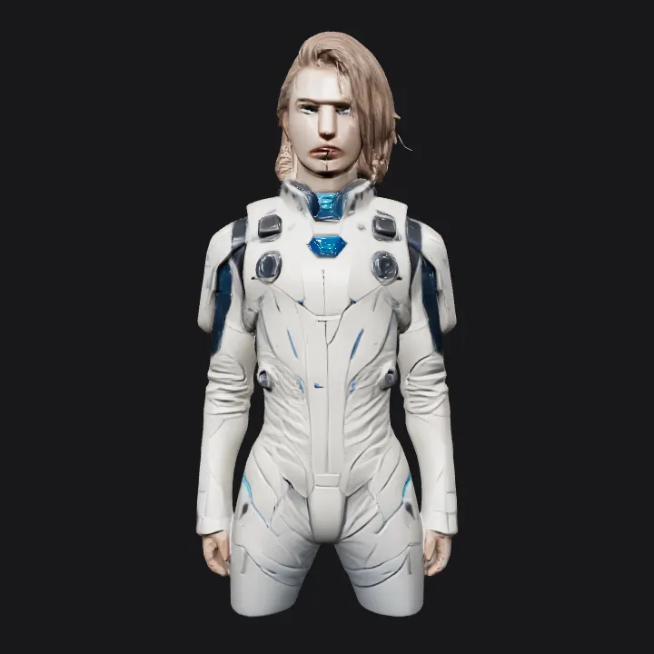 Person in futuristic body armor suit. complex geometry, smooth edges, sharp edges, character.