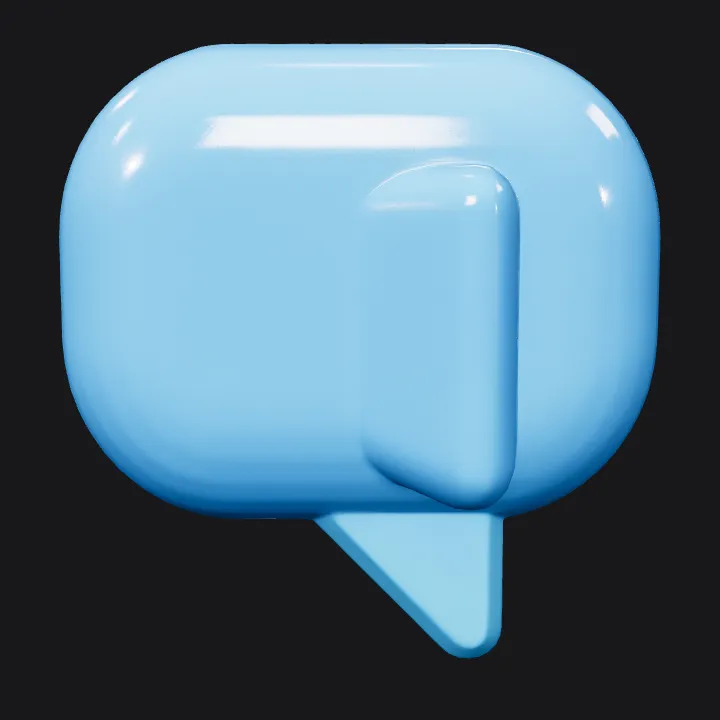 Blue chat bubble icon. smooth edges, simple geometry, symmetric geometry.