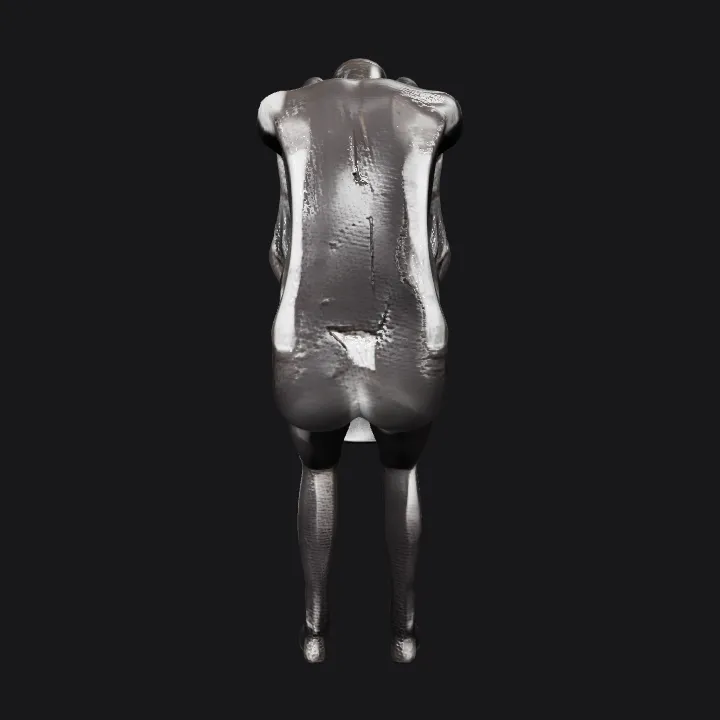 Person climbing rock sculpture. sharp edges, complex geometry, character.