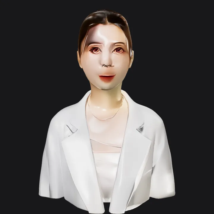 Woman wearing light-colored suit jacket. smooth edges, complex geometry, character.