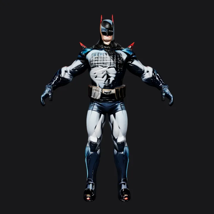 Batman superhero with arms outstretched. sharp edges, complex geometry, game-ready, character, symmetric geometry.