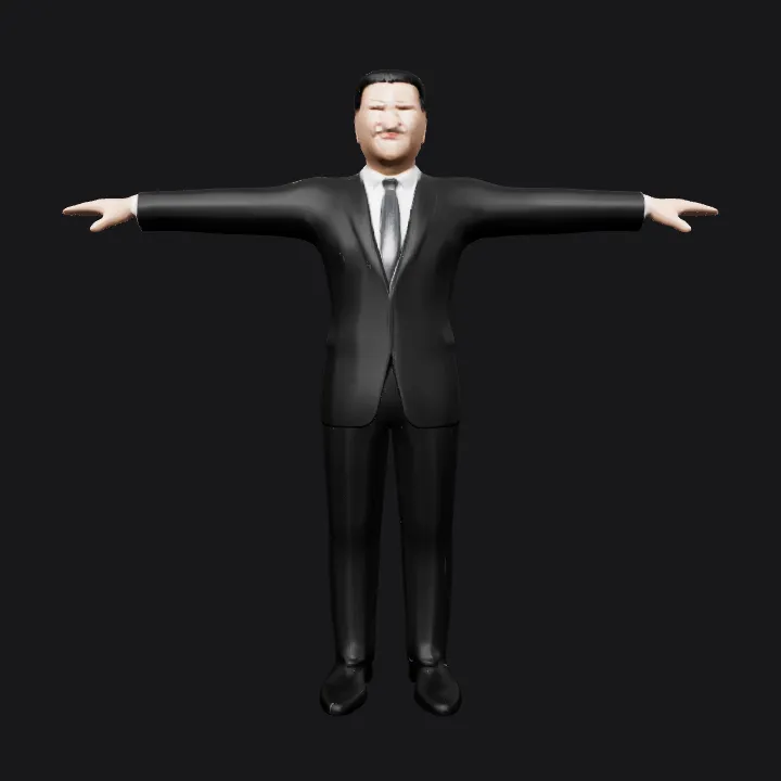 Person in T-pose wearing a suit. smooth edges, complex geometry, character, symmetric geometry.