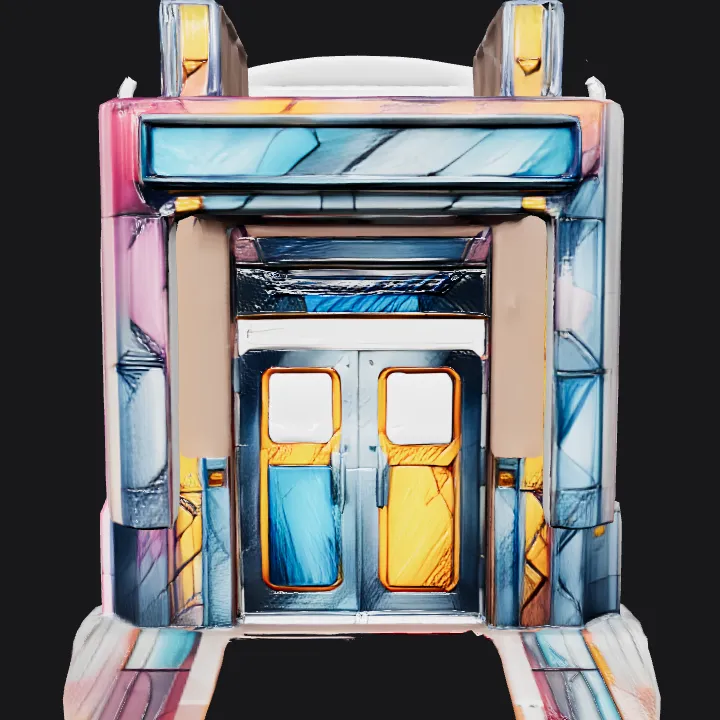 futuristic industrial double door entrance. sharp edges, complex geometry, game-ready, symmetric geometry.