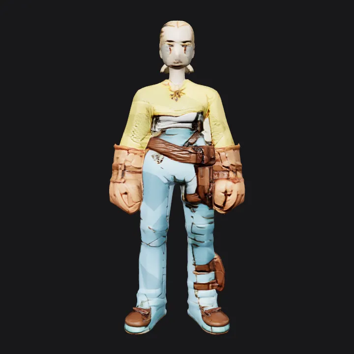 Young male character with utility pouches. complex geometry, game-ready, character.