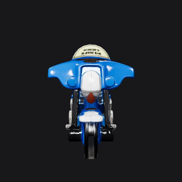 blue toy motorcycle robot. sharp edges, complex geometry, game-ready, symmetric geometry.