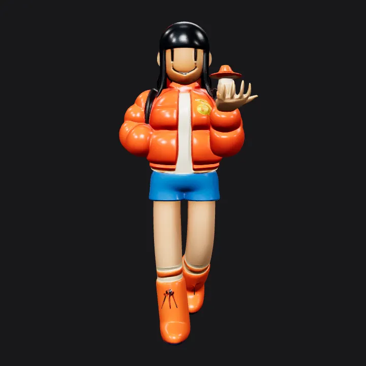 Stylized female character with backpack. smooth edges, complex geometry, game-ready, character.