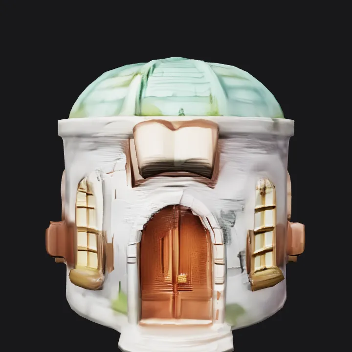 Small fantasy library building with dome roof. smooth edges, complex geometry, game-ready, symmetric geometry.