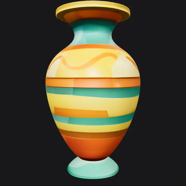 Decorative ceramic vase with colorful patterns. smooth edges, simple geometry, symmetric geometry.