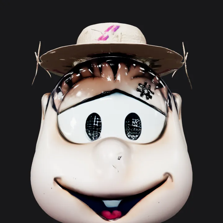 Black ceramic pot with a straw hat. smooth edges, simple geometry, symmetric geometry.