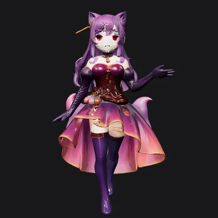 Anime-style female character with cat ears. complex geometry, smooth edges, character.