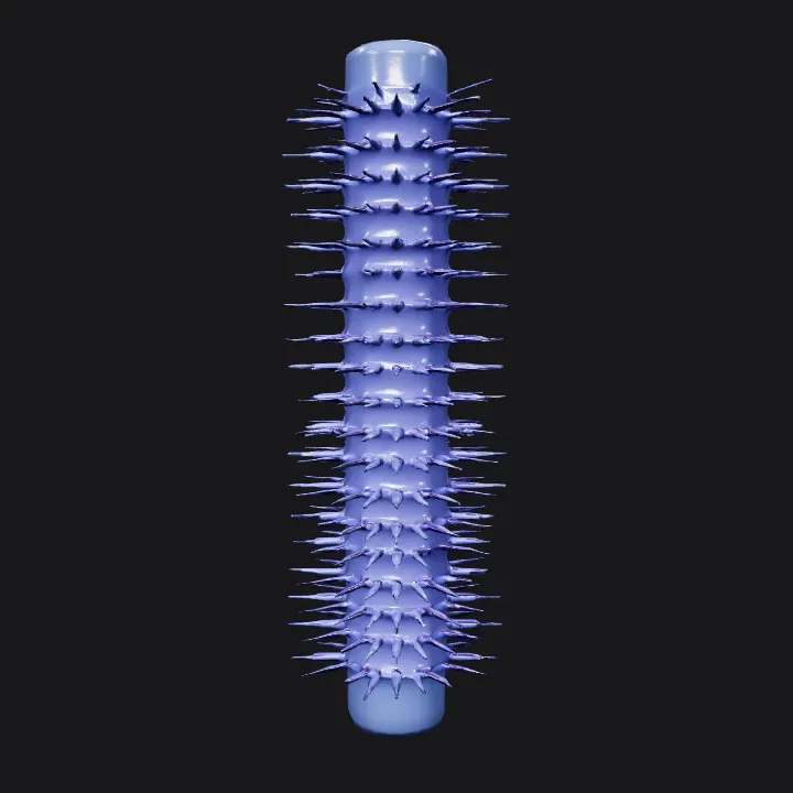 A cylindrical hair brush with bristles. smooth edges, complex geometry, symmetric geometry.
