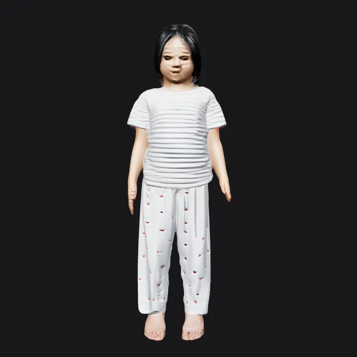 child standing in pajamas. smooth edges, complex geometry, character.