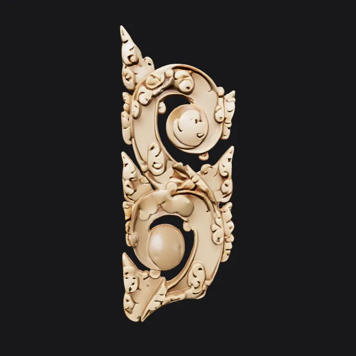 Decorative wood carving with swirling patterns. complex geometry, smooth edges.